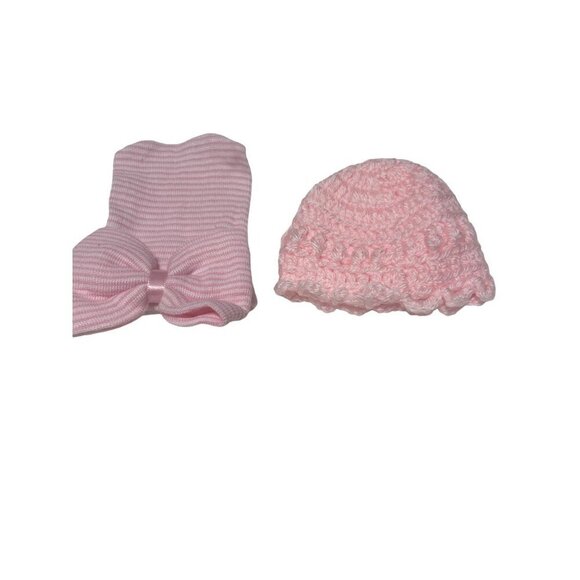 Baby Girls Pink Knit & Crochet Hat Set Newborn - Picture 1 of 5